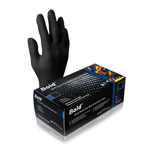 Supermax Aurelia Bold Nitrile Gloves Powder-Free Black, 1000/Cs