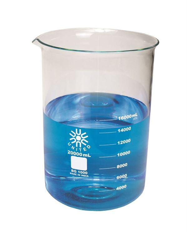 Research-Grade Pour-Control Beaker, Low Form, Borosilicate Glass, 20000ml | BG1000-20000