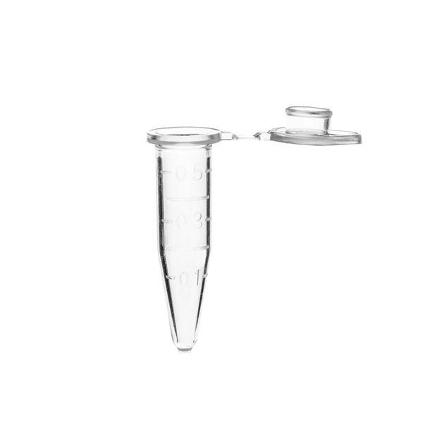Microtube w/cap, clear, 0.5 mL, sterile, w/self-standing bag, 500/pk | C2007