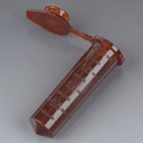 Heavy-Duty Microcentrifuge Tube, 2.0mL, Attached Snap Cap, Amber, 500/Stand-Up zipper closure Bag | 111574A