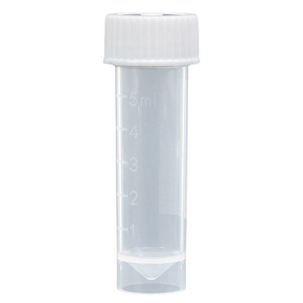 Transport Tube, 5mL, with Separate White Screw Cap, Conical Bottom, Self-Standing-6101