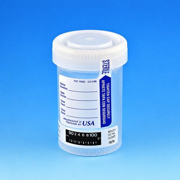 Research-Grade Drug Test Container, 90mL, with Attached White Screwcap, STERILE | 6238