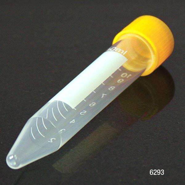 Centrifuge Tube, 10mL, with Attached Yellow PP Screw Cap, 100/Bag, 10 Bags/Unit-6293