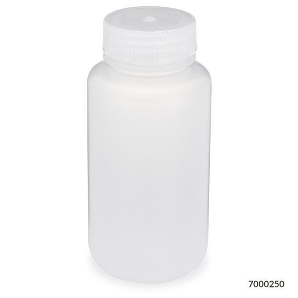 Bottle, Wide Mouth Bottle, Attached PP Screw Cap, 250mL, 12/Pack-7000250