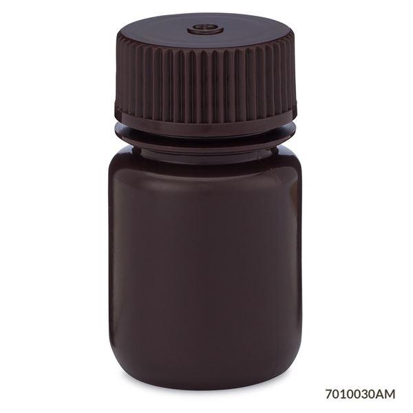 Bottle, Wide Mouth, HDPE Bottle, Attached PP Screw Cap, Amber, 30mL, 12/Pack-7010030AM