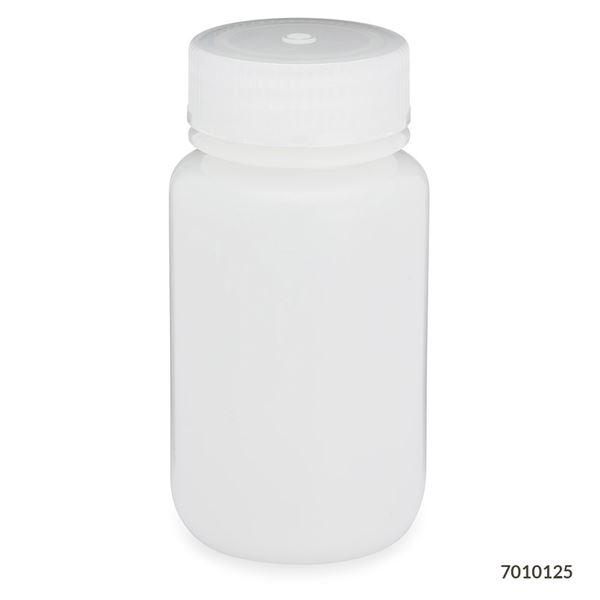 Bottle, Wide Mouth, HDPE Bottle, Attached PP Screw Cap, 125mL, 12/Pack-7010125