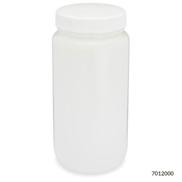 Bottle, Wide Mouth, HDPE Bottle, Attached PP Screw Cap, 2 Litres (0.5 Gallons)-7012000