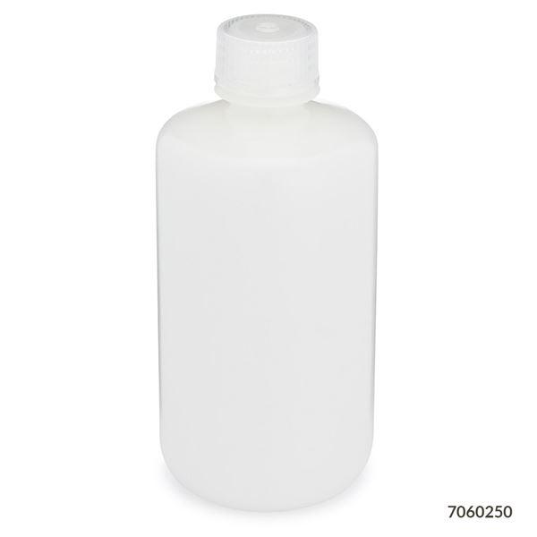 Bottle, Narrow Mouth, HDPE Bottle, Attached PP Screw Cap, 250mL, 12/Pack-7060250