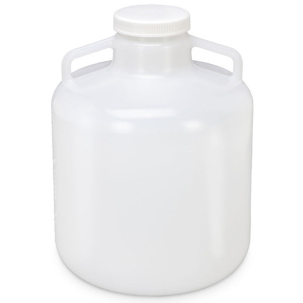 Carboy,Wide Mouth with handles, PP, 15 L, Autoclavable, White PP Screwcap, MG, 100/Cs - 7210015
