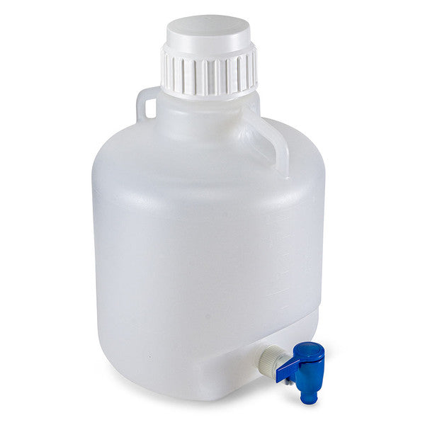 Carboy, Round with Spigot, HDPE, 10 L, White PP Screwcap,Molded Graduations - 7350010