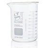 Beaker, Globe Glass, 2000mL, ASTM E960, Low Form Griffin Style, Dual Graduations, 4/Box - 8012000