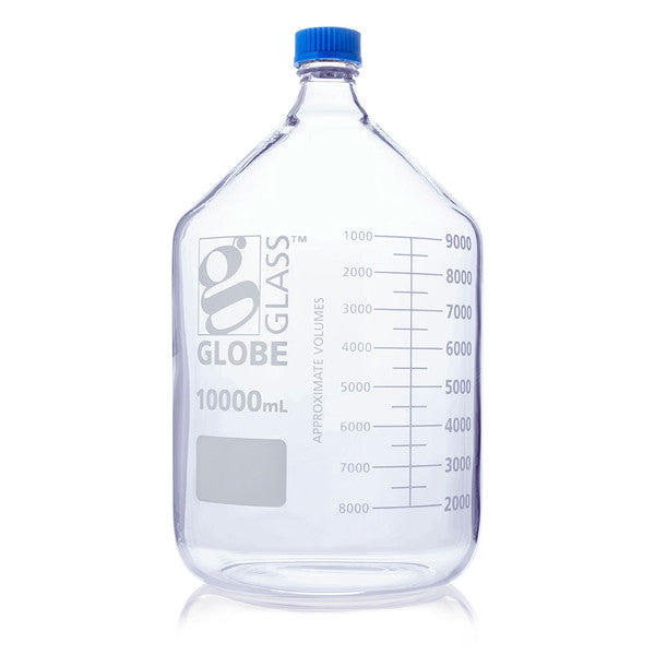 Bottle, Media, Globe Glass, 10000mL, GL45 Screw Cap, Dual Graduations - 810010K