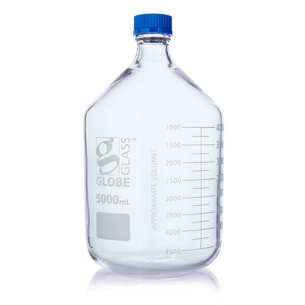 Bottle, Media, Globe Glass, 5000mL, GL45 Screw Cap, Dual Graduations - 8105000