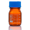 Bottle, Amber Media, Globe Glass, 100mL, GL45 Screw Cap, Dual Graduations, 10/Box - 8110100