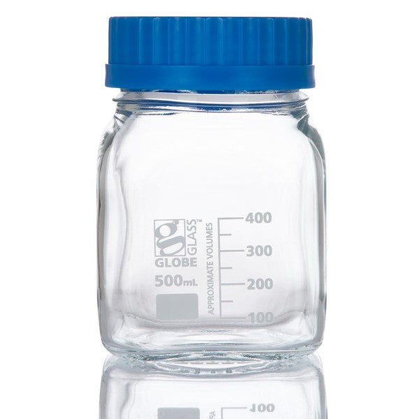 Bottle, Square Media, Wide Mouth, 500mL, GL80 Screw Cap, 10/Box - 8120500