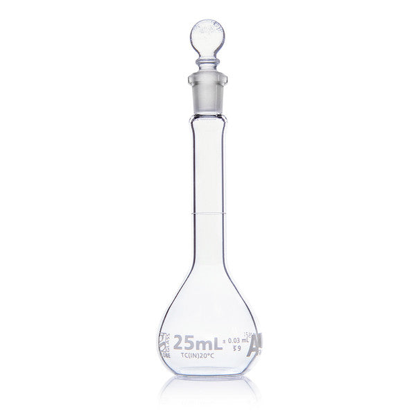Flask, Volumetric , Globe Glass, 25mL, Class A, To Contain (TC), ASTM E288, 6/Box - 8200025
