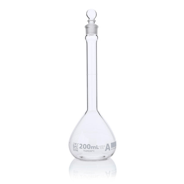 Flask, Volumetric , Globe Glass, 200mL, Class A, To Contain (TC), ASTM E288, 6/Box - 8200200