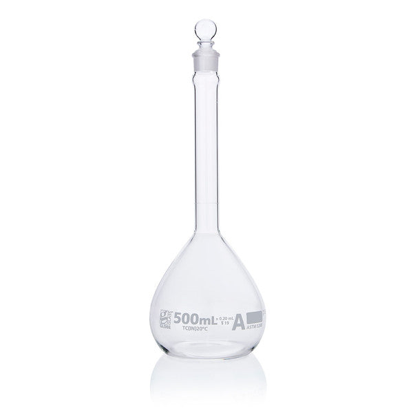 Flask, Volumetric , Globe Glass, 500mL, Class A, To Contain (TC), ASTM E288, 6/Box - 8200500