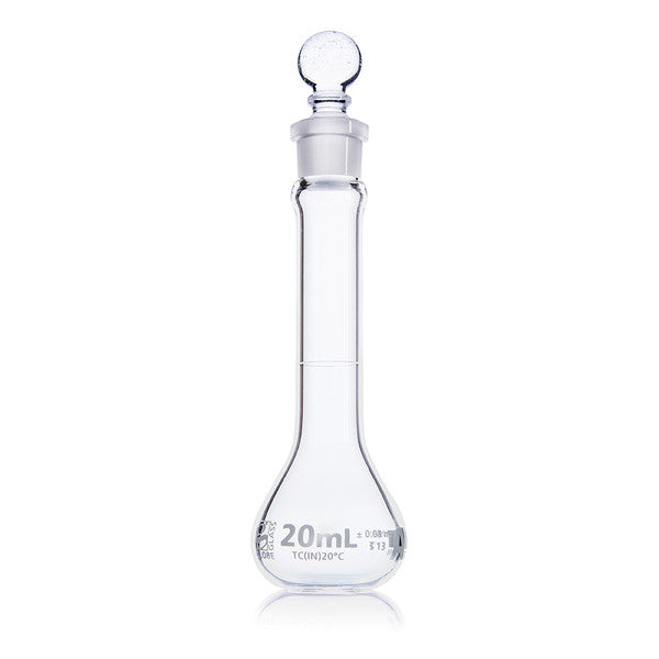Flask, Volumetric, Globe Glass, 20mL, Wide Mouth, Class A, TC, ASTM E288, 6/Box - 8230020