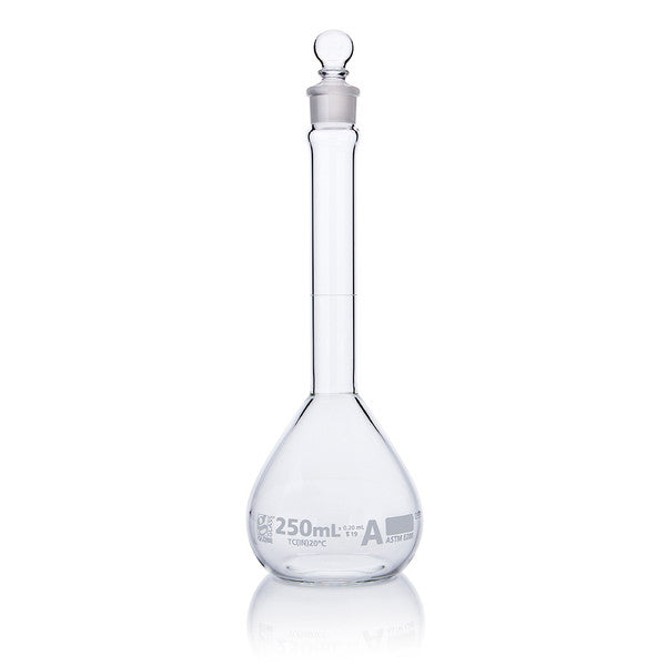 Flask, Volumetric, Globe Glass, 250mL, Wide Mouth, Class A, TC, ASTM E288, 6/Box - 8230250