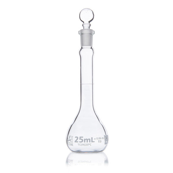 Flask, Volumetric , Globe Glass, 25mL, Class B, To Contain (TC), ASTME288, 6/Box - 8250025