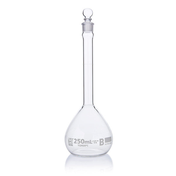 Flask, Volumetric , Globe Glass, 250mL, Class B, To Contain (TC), ASTME288, 6/Box - 8250250