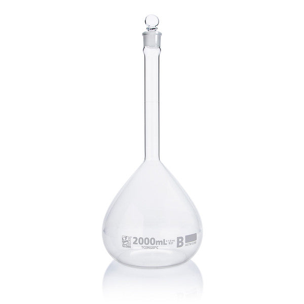 Flask, Volumetric , Globe Glass, 2000mL, Class B, To Contain (TC), ASTME288 - 8252000
