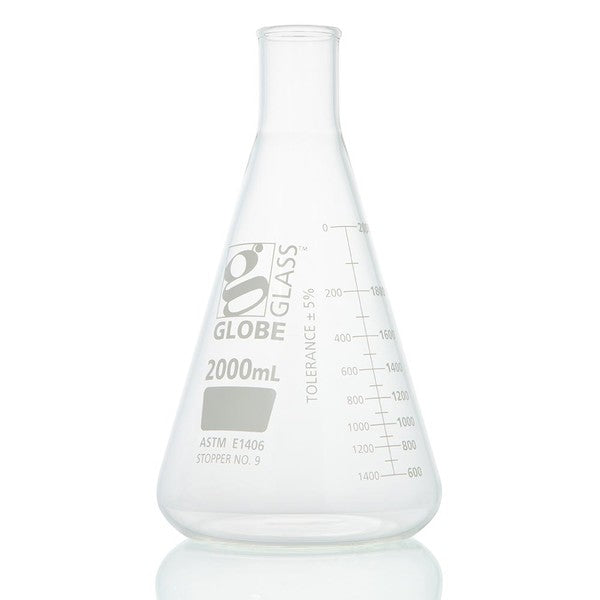 Flask, Erlenmeyer, Globe Glass, 2000mL, Heavy Duty, Narrow Mouth, Dual Grad - 8432000