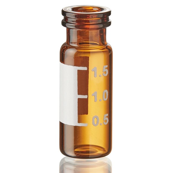 2mL Chromatography Vial, Amber, Snap, White Marking Spot, 11mm, 12x32mm, 100/Box - 9020002AMMS
