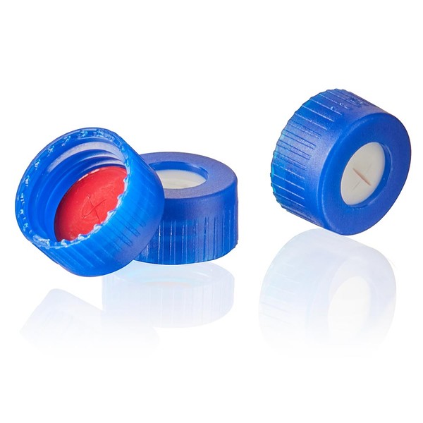 Screw Cap for 2mL Vial, Blue, Pre-slit, 9mm, Red PTFE/White Silicone Septum, 100/Box - 9030002CAP-SC-BRW-S