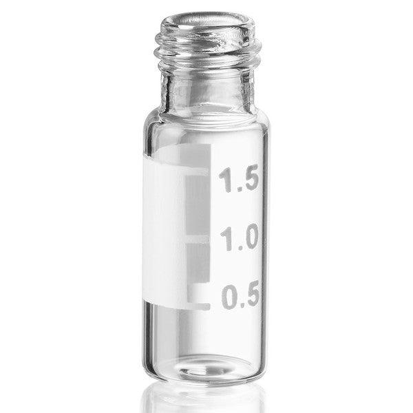 2mL Chromatography Vial, Clear, Screw, White Marking Spot, 9mm, 12x32mm, 100/Box - 9030002MS