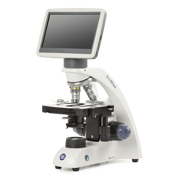 BioBlue microscope w/7 inch LCD screen, SMP 4/10/S40 objectives w/mech. stage- EBB-4220-LCD