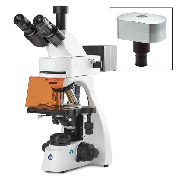 bScope trinocular microscope for LED, fluorescence, 10x/22mm eyepiece w/camera - EBS-3153-PLFI-DC18