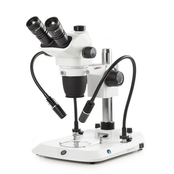 Trinocular stereo zoom microscope Nexius, Zoom Evo,.65x to 5.5x zoom obj,2 LEDs - ENZ-1703-PG