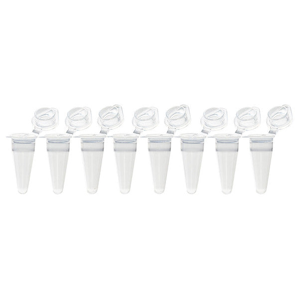 QuickSnap 0.1mL 8-Strip Tubes, with, Individually-Attached Flat Caps, Clear, 120/Box - PCR-QS-01F