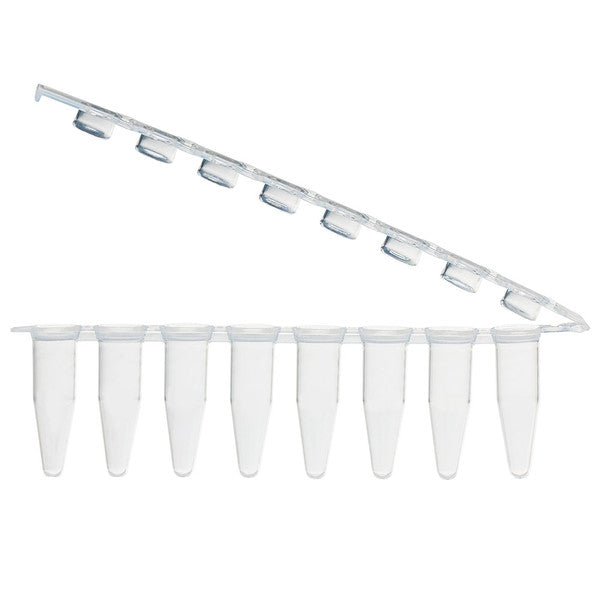 0.2mL 8-Strip Tubes, with Hinged, Attached 8-Strip Clear Flat Caps,Natural, 12/Box5 - PCR-STR-02F-ZIP