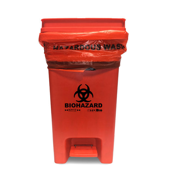 BowTie Biohazard Bin, with hands-free foot pedal, 8 gallon capacity (30L), 10 x 14 x 19in, 1/ea | A8000B