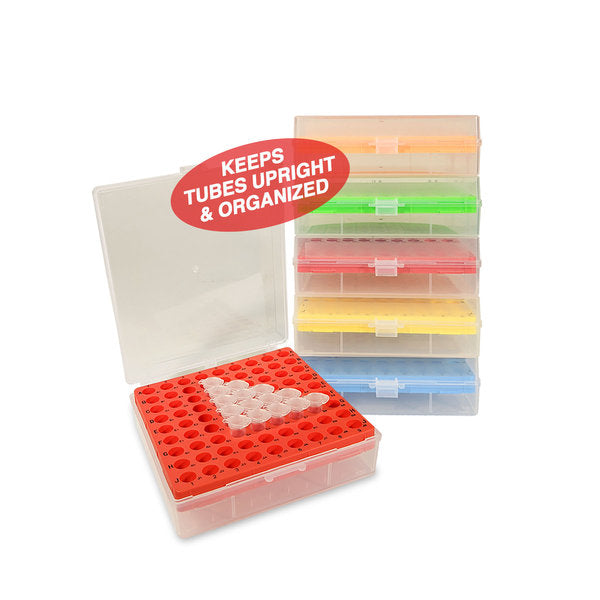 BetterBox Storage Box with hinged lid, 81 x 1.5mL to 2.0mL Microtubes pack of 5, assorted colors | R1081-A