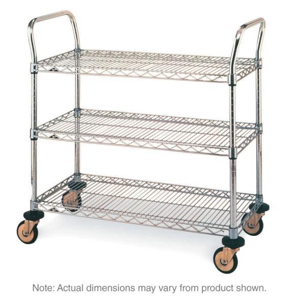 MW701 MW Series Utility Cart with 3 Chrome Wire Shelves, 18" x 24" x 38"