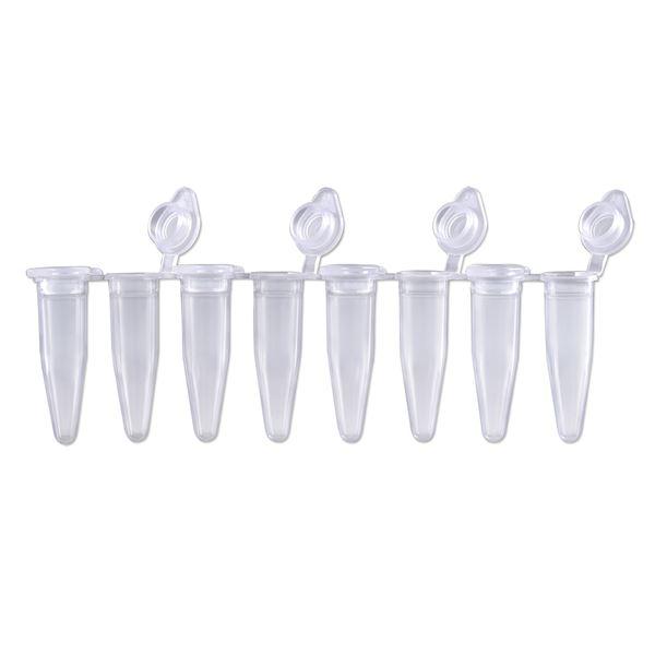 PCR 8-Strips. 0.2 mL with Attached Individual Flat Caps, 120/pk | P3010-A