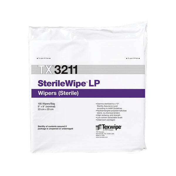 Sterile Wipe LP 9" x 9" polyester knit wipers, 500 wipers/Cs - TX3211