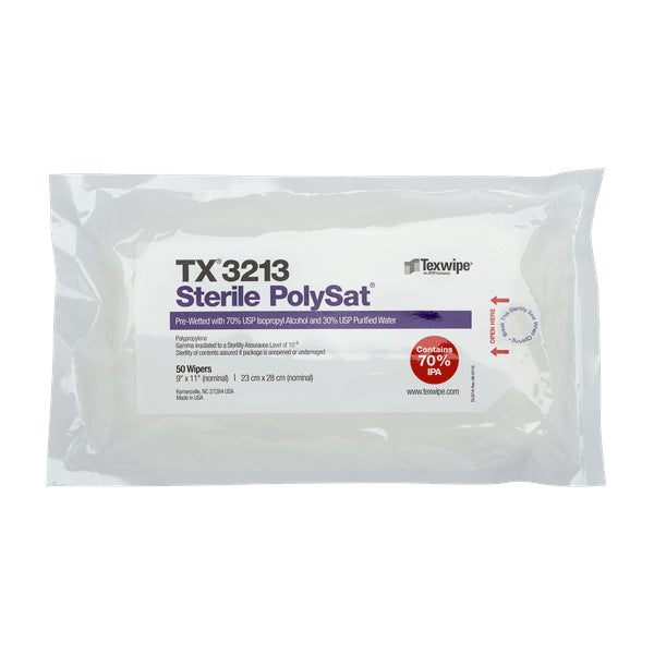 Sterile PolySat 9" x 11" pre-wetted polypropylene wipers, 1000 wipers/Cs - TX3213