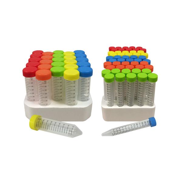 SpectraTubes Rainbow Capped Centrifuge Tubes, 50 mL, sterile, individual color bags (B,G,R,Y,O), 25 tubes per bag, 500/cs | C2751