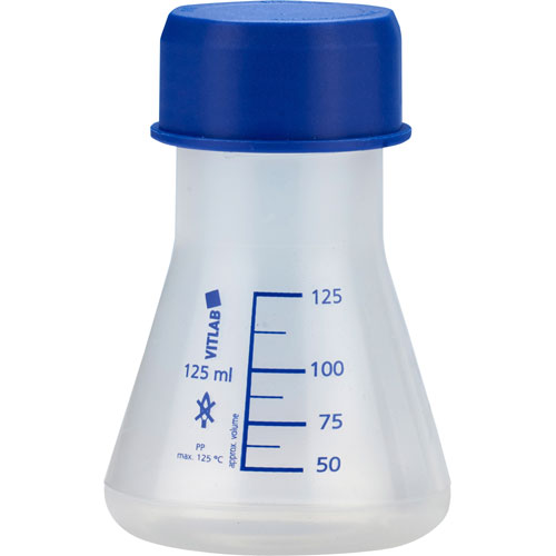 Flask Erlenmeyer with Blue Cap, PP 125 mL, Polypropylene, 6/CS | 341475