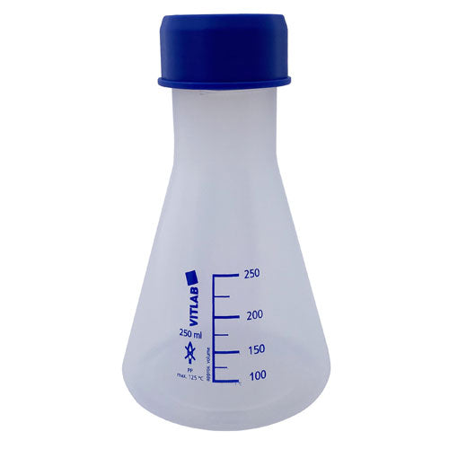Flask Erlenmeyer with Blue Cap, PP 250 mL, Polypropylene, 6/CS | 341485