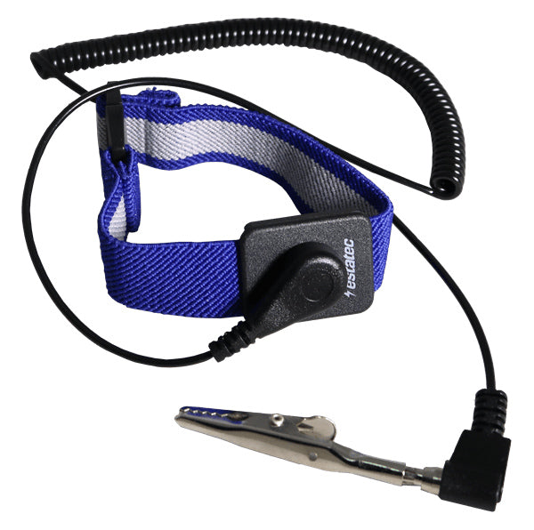 Royal Blue Single Wire Wrist Strap With Banana Plug & Aligator Clip, 12 Ft Cable - EWR-1016