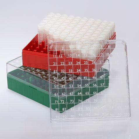 BioBOX 100, for 1.0mL and 2.0mL Internal Threaded CryoCLEAR vials, (PC), Holds 100 vials, GREEN-3050G