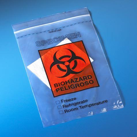 Bag, Biohazard Specimen Transport, 6" x 10", Zipper Closure 100/Pack, 5 Packs/Unit-4922