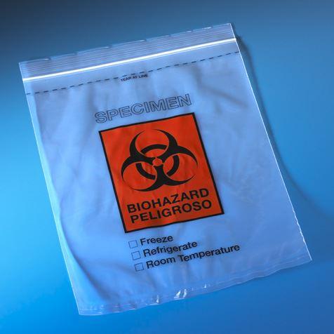 Bag, Biohazard Specimen Transport, 8" x 10", Zipper Closure, 100/Pack, 10 Packs/Unit-4926