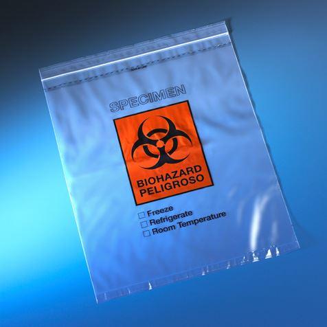 Bag, Biohazard Specimen Transport, 12" x 15", Zipper Closure, 100/Pack, 5 Packs/Unit-4929